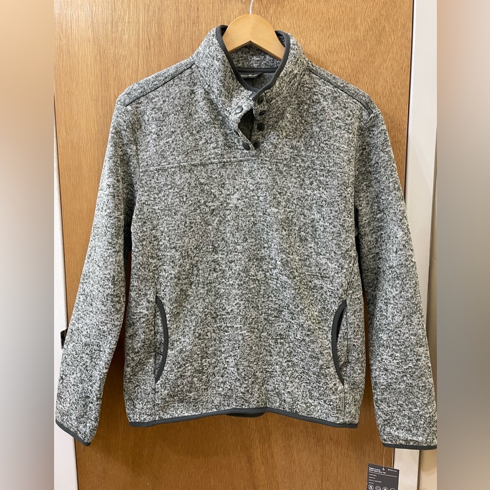 NWT Eddie Bauer Womens Fleece Snap Mock Neck Gray Top